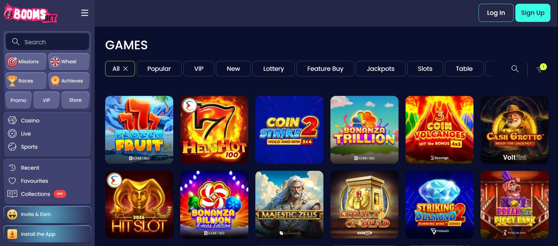 Spelselectie Boomsbet – duizenden slots, jackpots, tafelspellen en populaire gokkasten